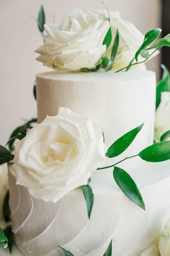 Wedding cake by Tinker's Cake Shop at a reception at The Gatewood in La Grange