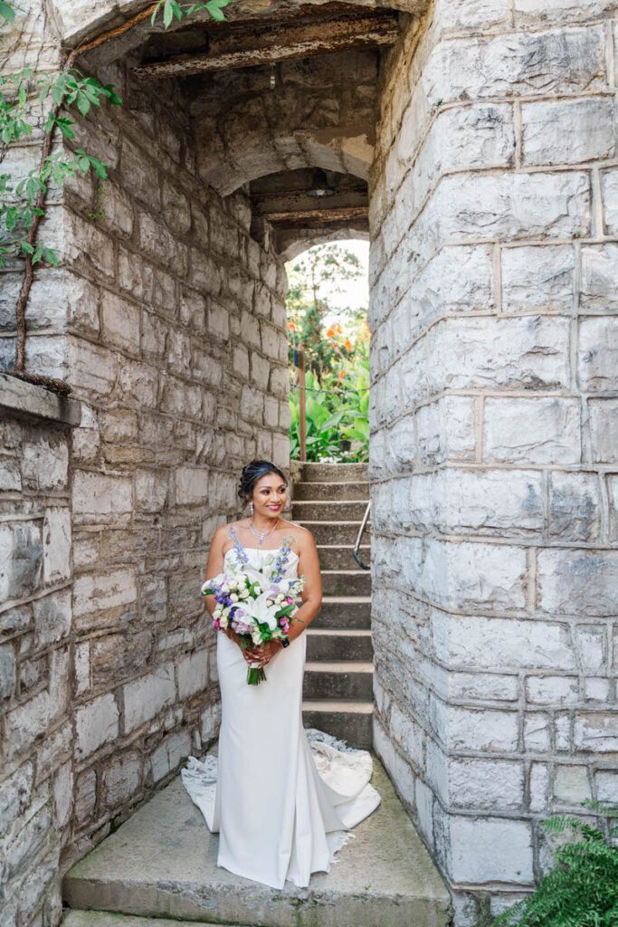 Bridal portrait at Castle & Key distillery