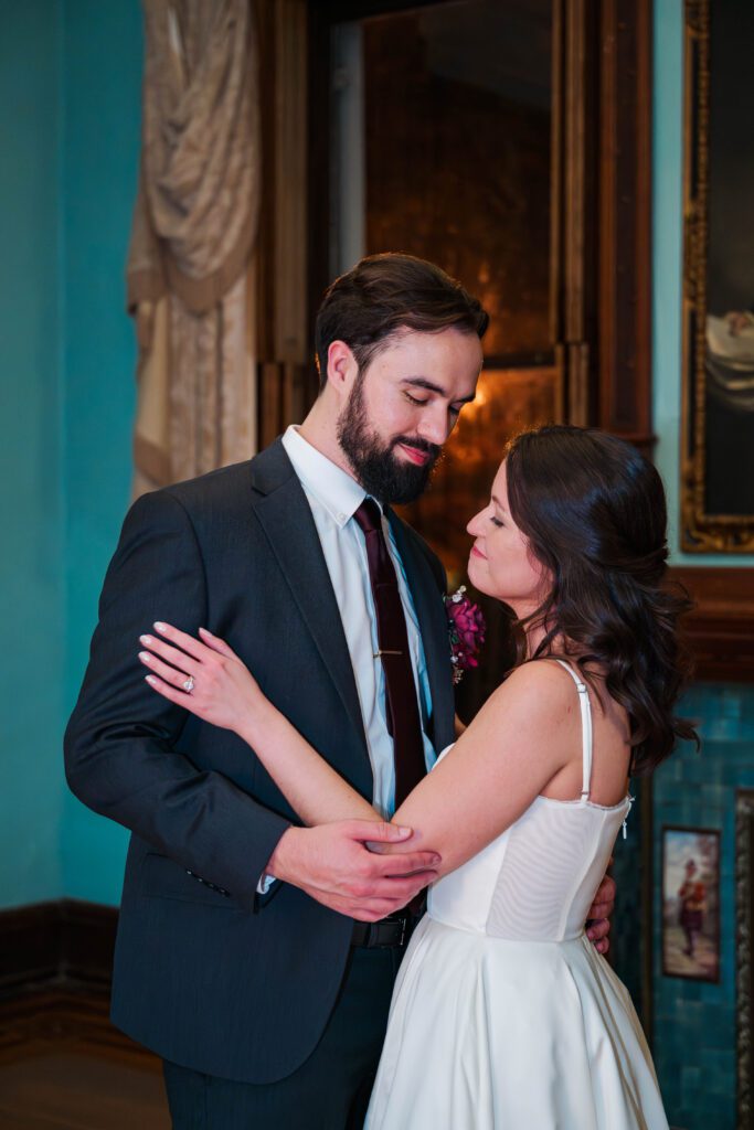 Bride and groom's first dance after getting married at The Bell House