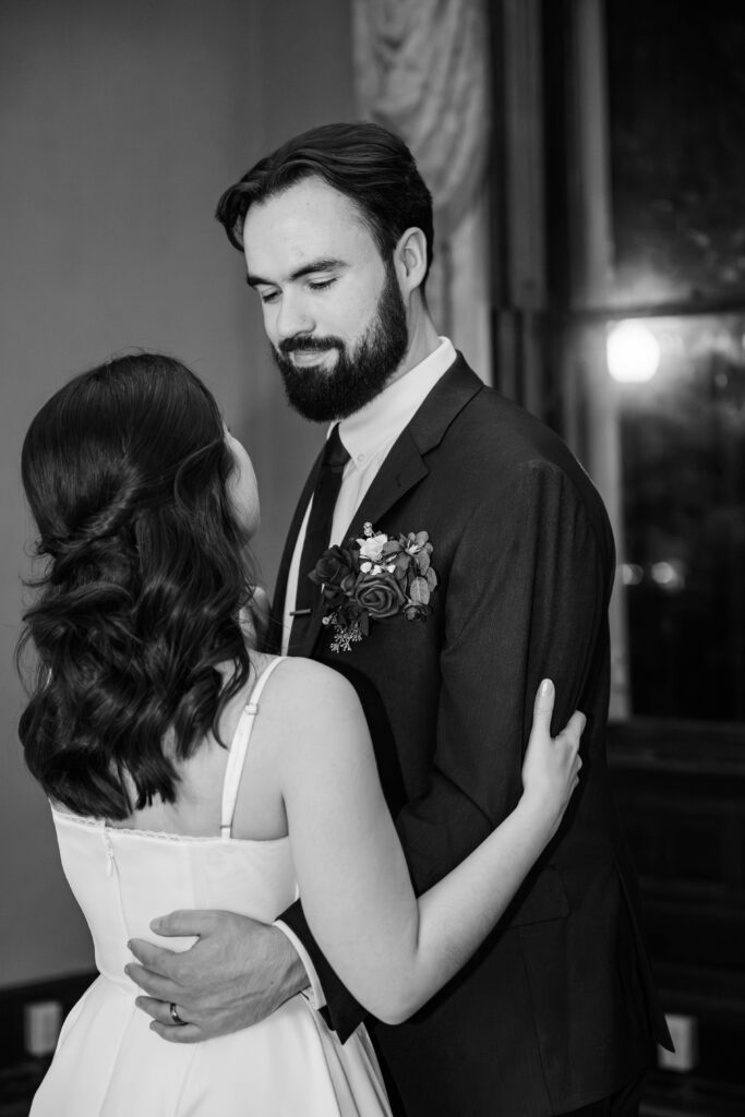 Bride and groom's first dance after getting married at The Bell House